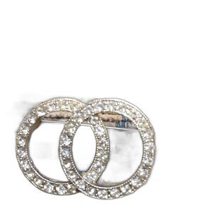 Vintage silver tone double rhinestone circle brooch pin 1"